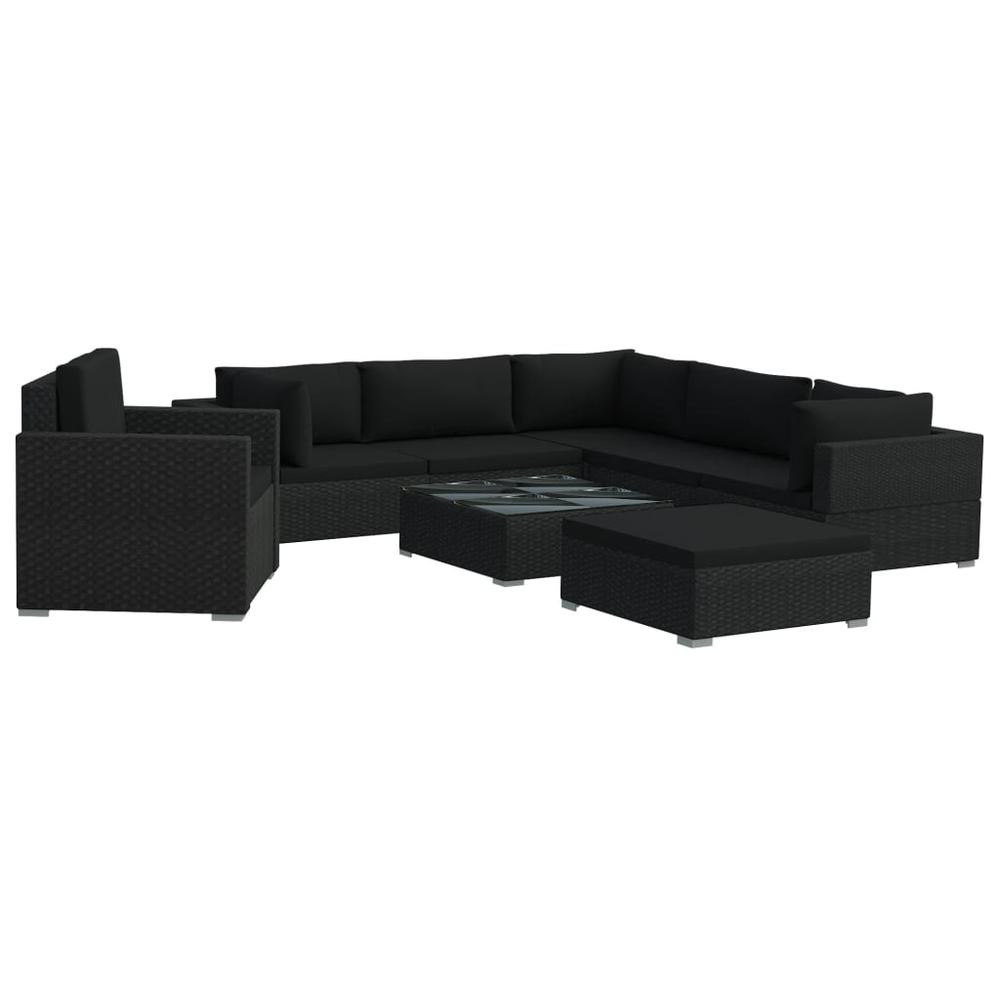 vidaXL 8 Piece Garden Lounge Set with Cushions Poly Rattan Black, 48279. Picture 2
