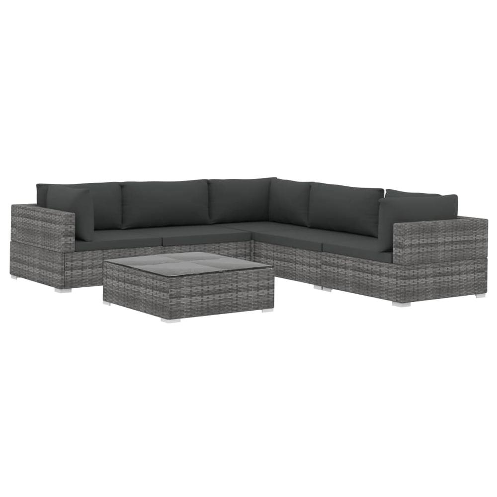 vidaXL 6 Piece Garden Lounge Set with Cushions Poly Rattan Gray, 48280. Picture 2