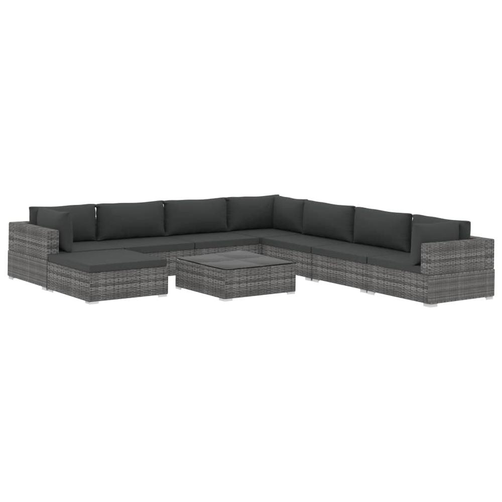 vidaXL 9 Piece Garden Lounge Set with Cushions Poly Rattan Gray, 48282. Picture 2