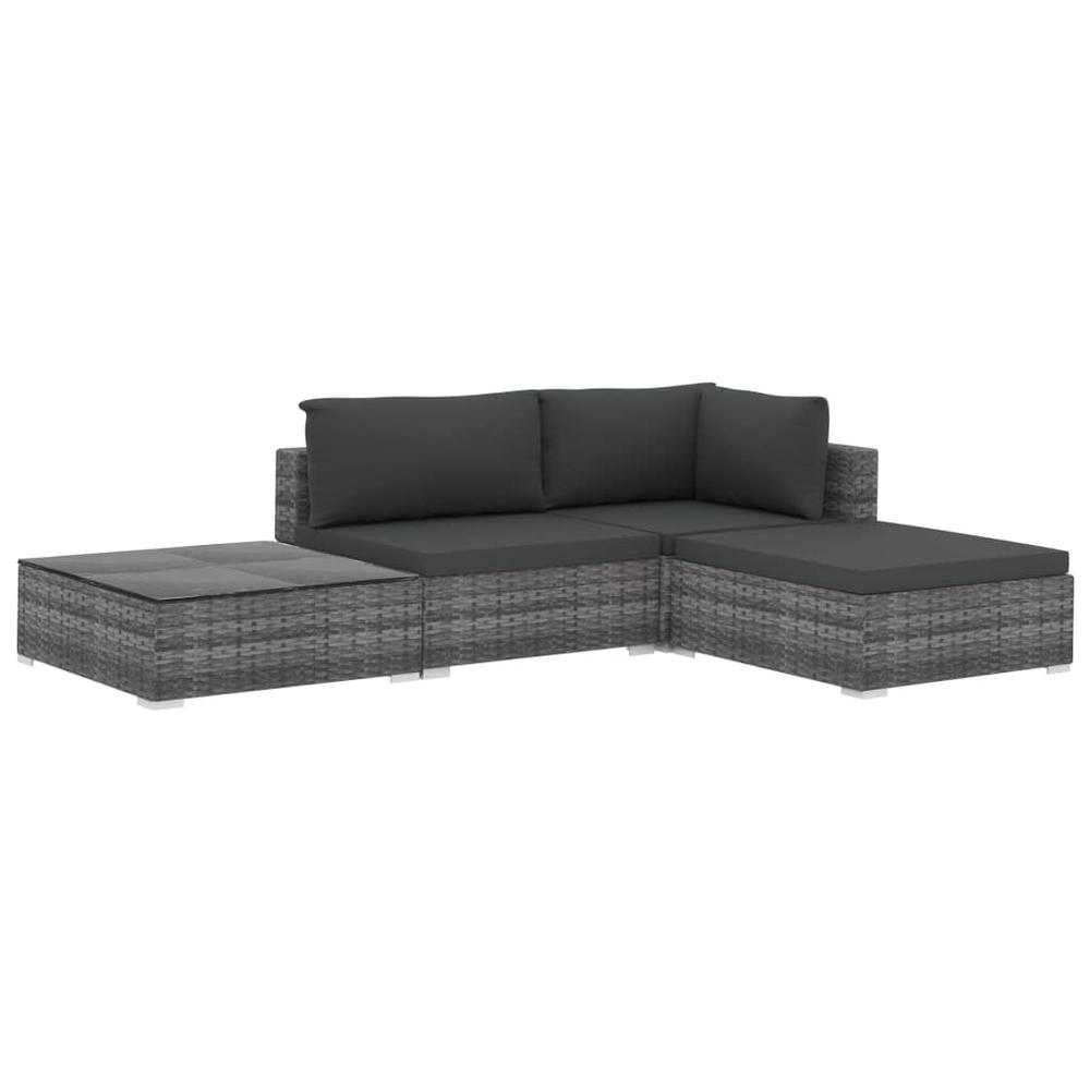 vidaXL 4 Piece Garden Lounge Set with Cushions Poly Rattan Gray, 48284. Picture 2