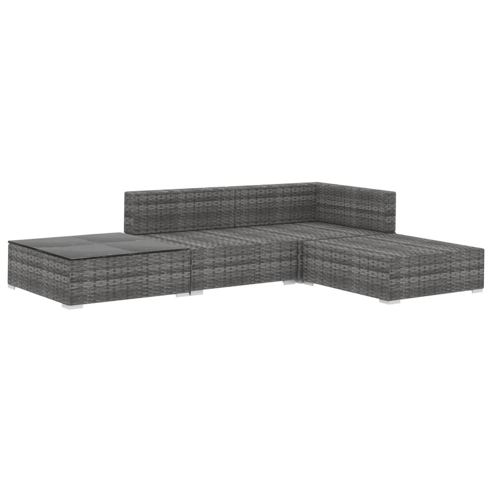 vidaXL 4 Piece Garden Lounge Set with Cushions Poly Rattan Gray, 48284. Picture 3