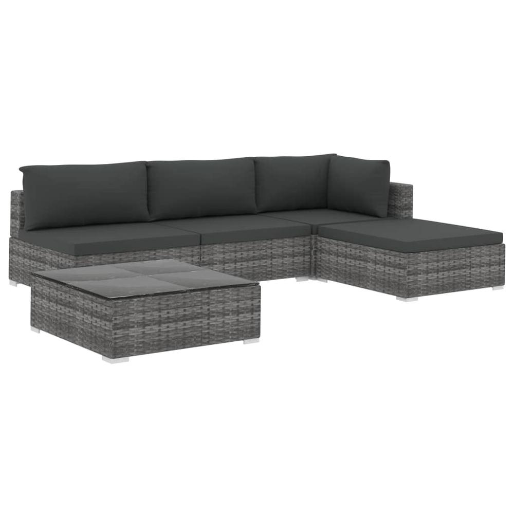 vidaXL 5 Piece Garden Lounge Set with Cushions Poly Rattan Gray, 48286. Picture 2