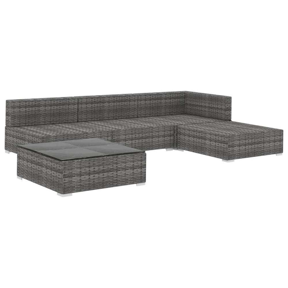 vidaXL 5 Piece Garden Lounge Set with Cushions Poly Rattan Gray, 48286. Picture 3