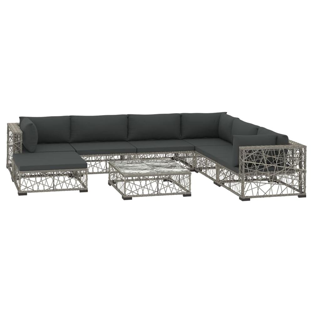 vidaXL 8 Piece Garden Lounge Set with Cushions Poly Rattan Gray, 48301. Picture 2