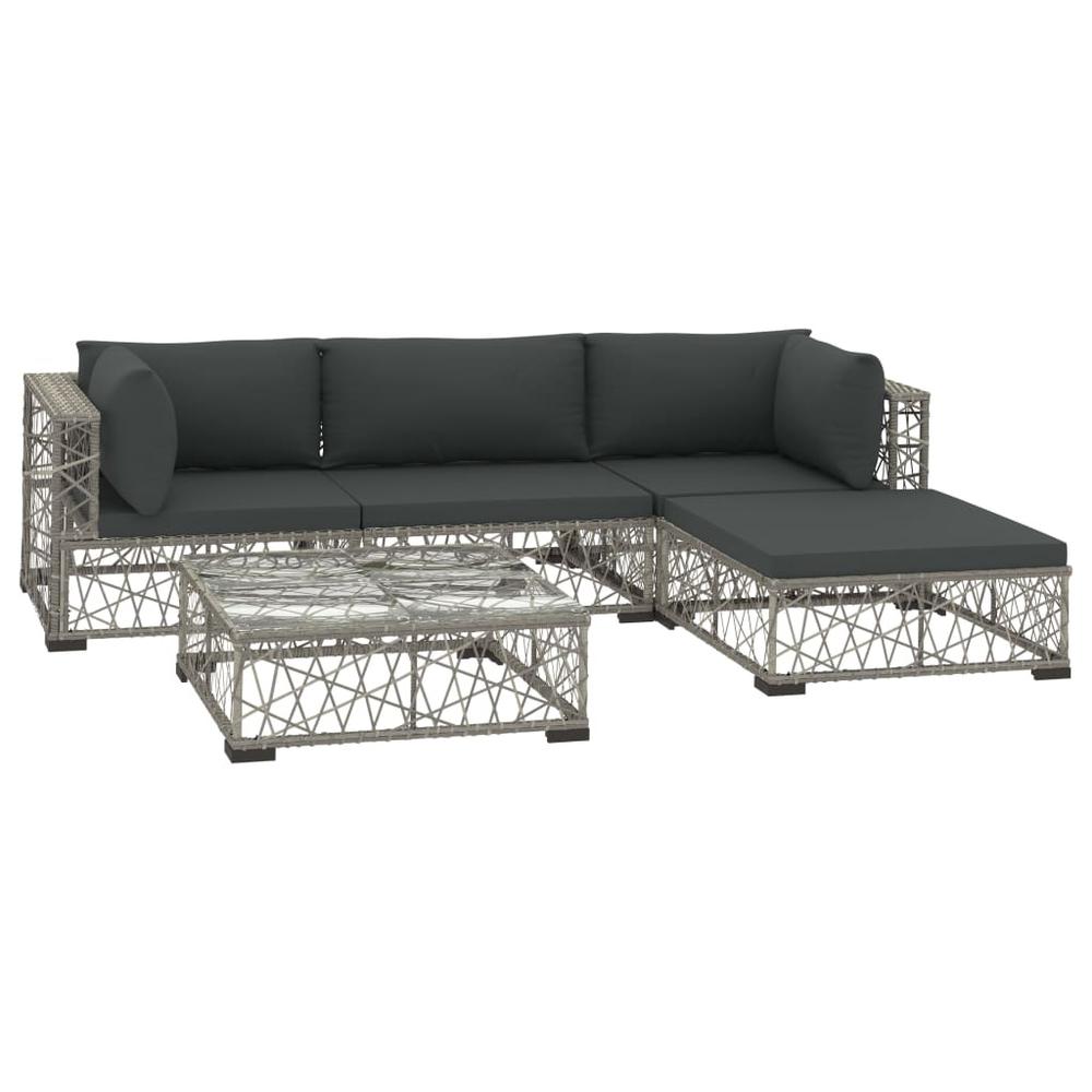 vidaXL 5 Piece Garden Lounge Set with Cushions Poly Rattan Gray, 48303. Picture 2