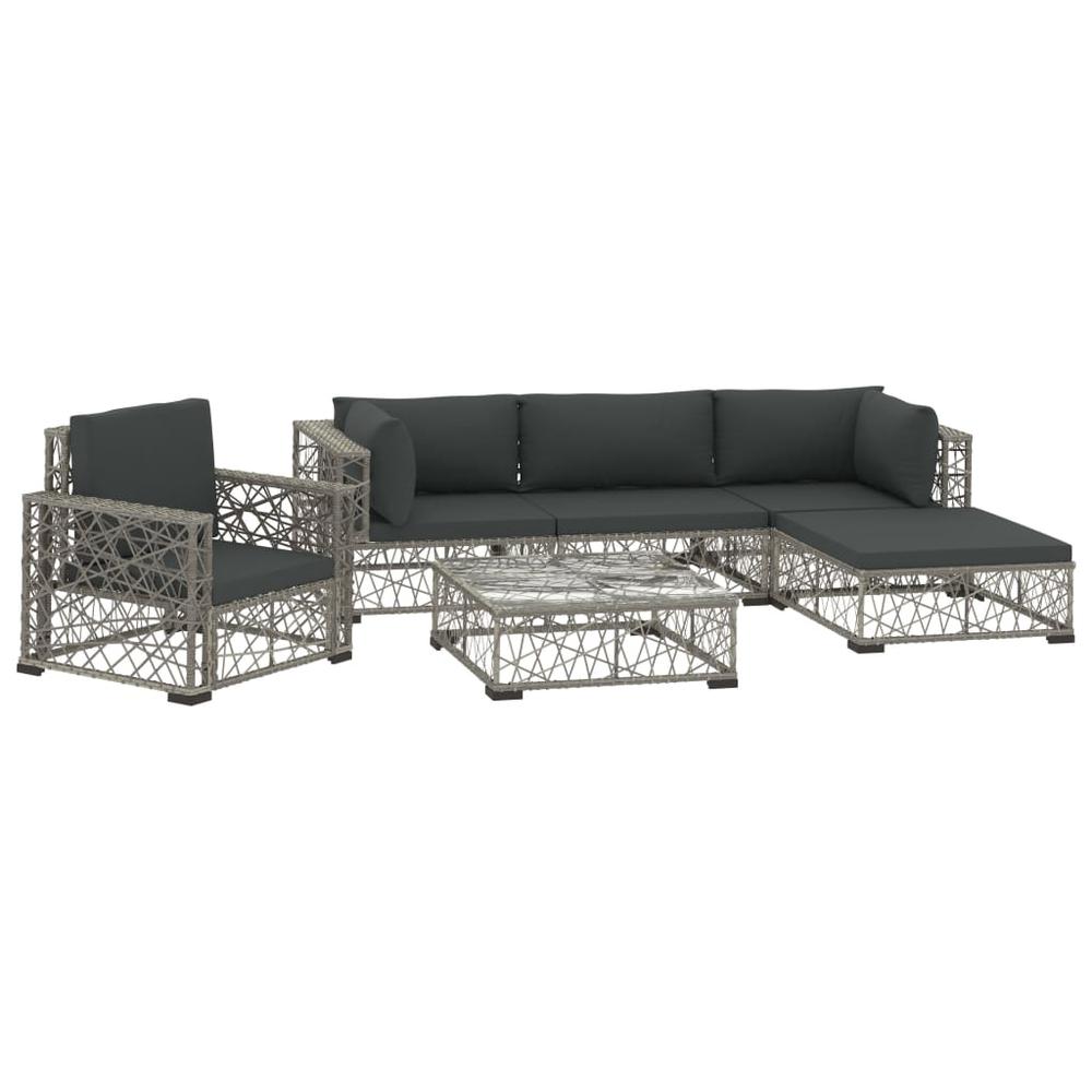 vidaXL 6 Piece Garden Lounge Set with Cushions Poly Rattan Gray, 48306. Picture 2