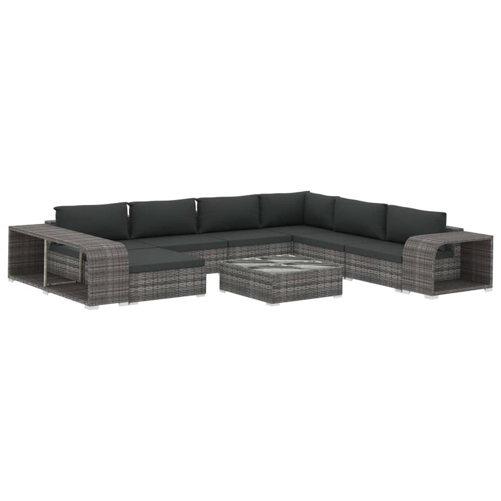 vidaXL 10 Piece Garden Lounge Set with Cushions Poly Rattan Gray, 48309. Picture 2