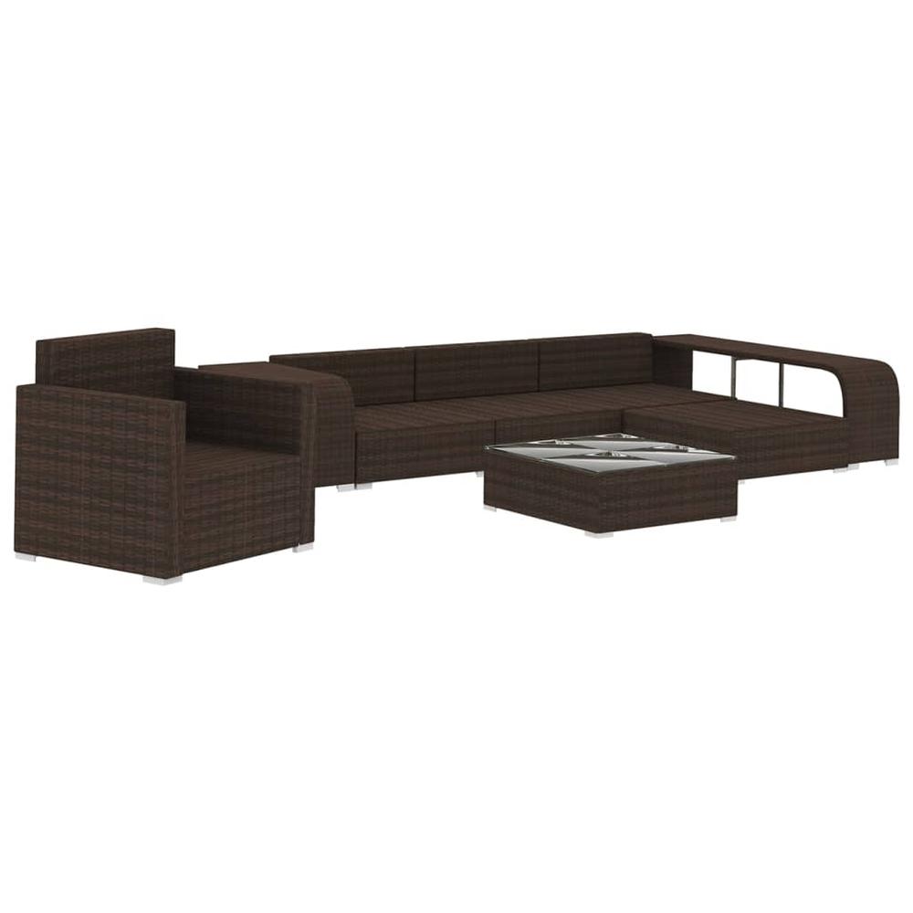 vidaXL 8 Piece Garden Lounge Set with Cushions Poly Rattan Brown, 48315. Picture 3