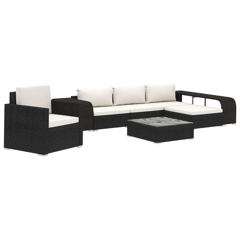 vidaXL 8 Piece Garden Lounge Set with Cushions Poly Rattan Black, 48316. Picture 2