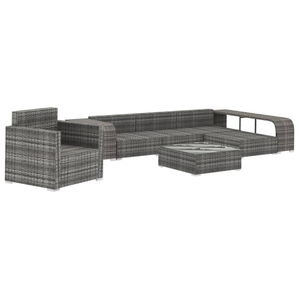 vidaXL 8 Piece Garden Lounge Set with Cushions Poly Rattan Gray, 48317. Picture 3