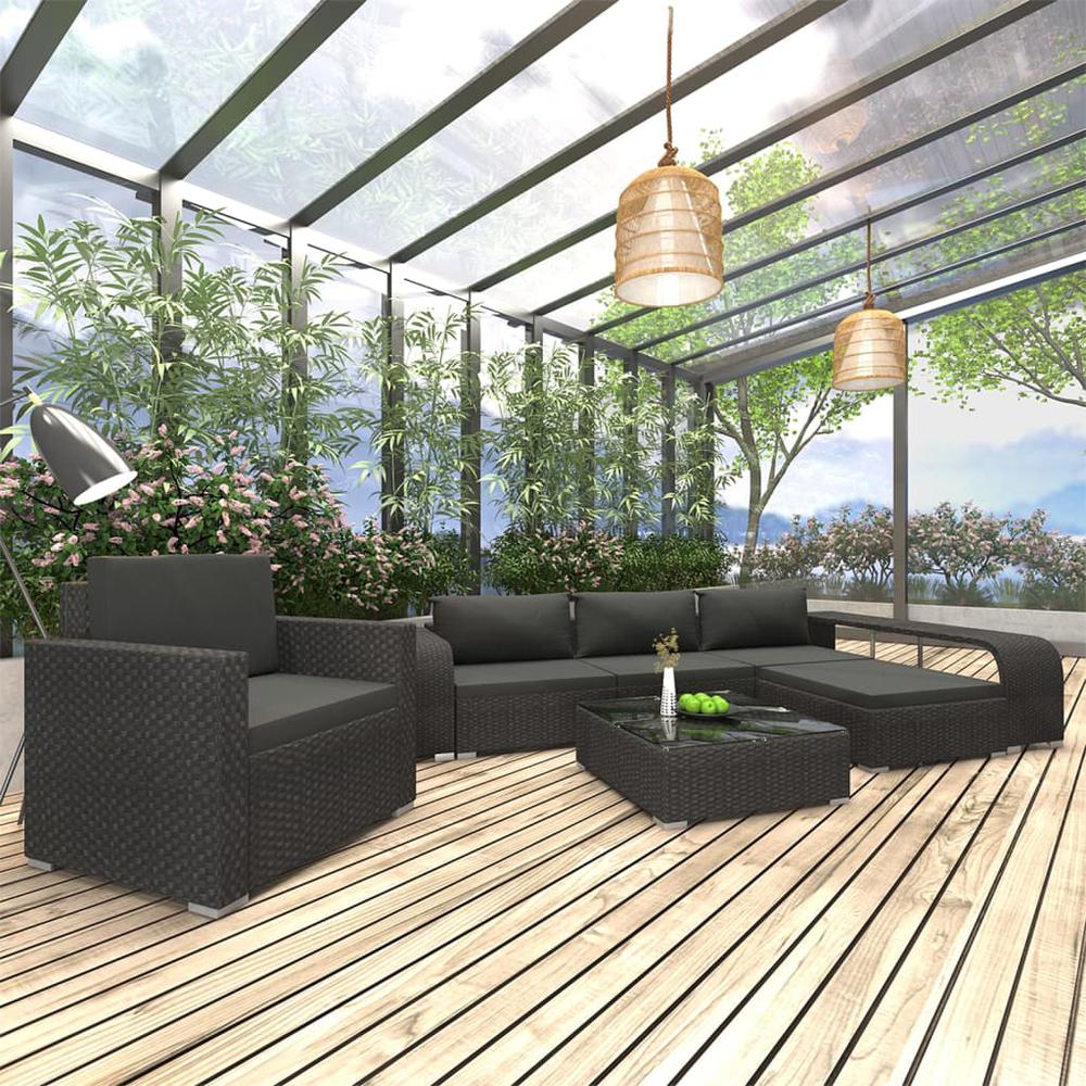 vidaXL 8 Piece Garden Lounge Set with Cushions Poly Rattan Black, 48318. The main picture.