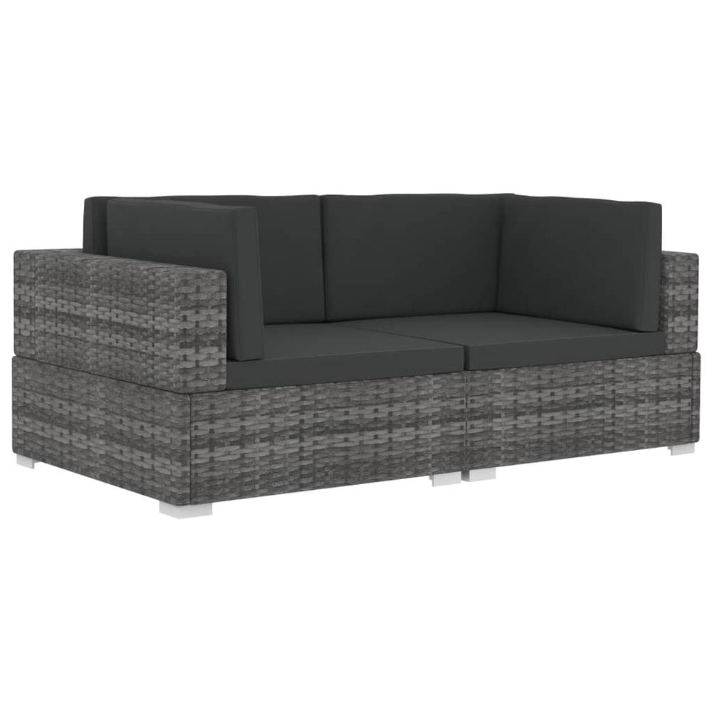 vidaXL 2 Piece Garden Sofa Set with Cushions Poly Rattan Gray, 48323. Picture 2