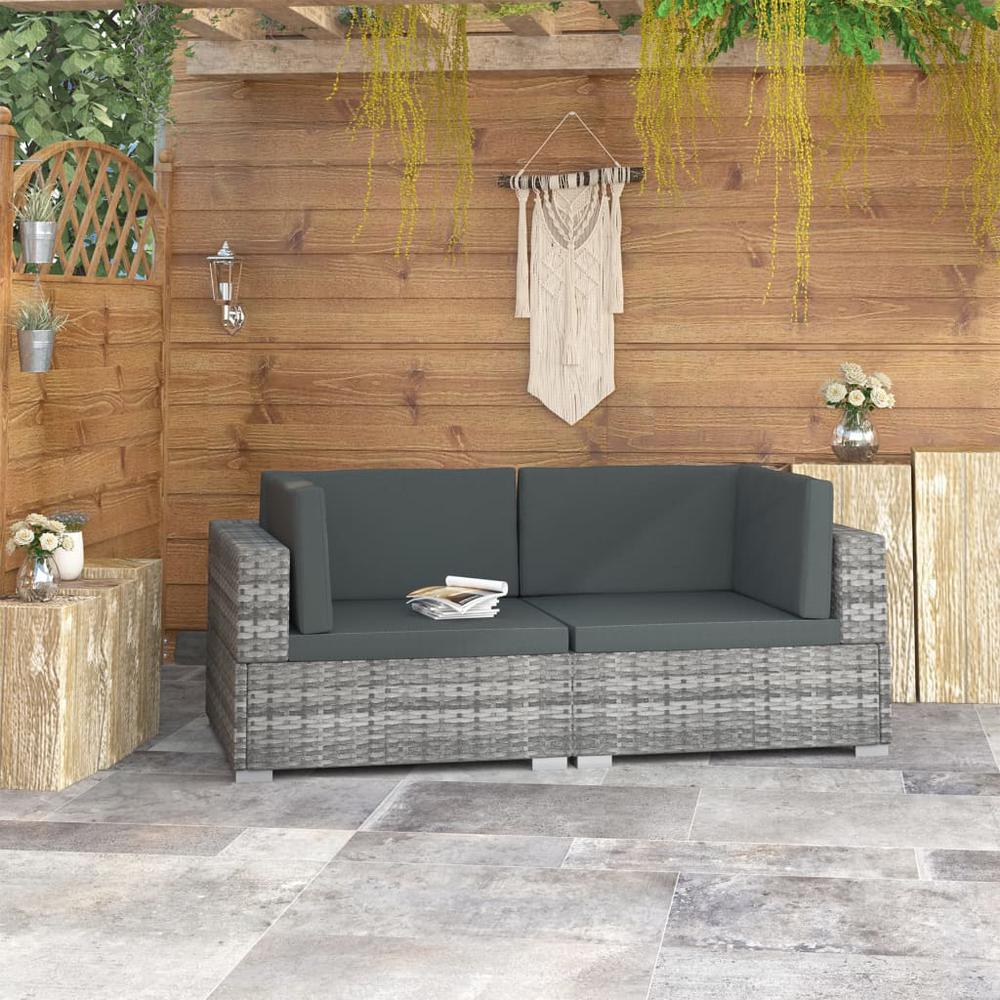 vidaXL 2 Piece Garden Sofa Set with Cushions Poly Rattan Gray, 48323. Picture 1
