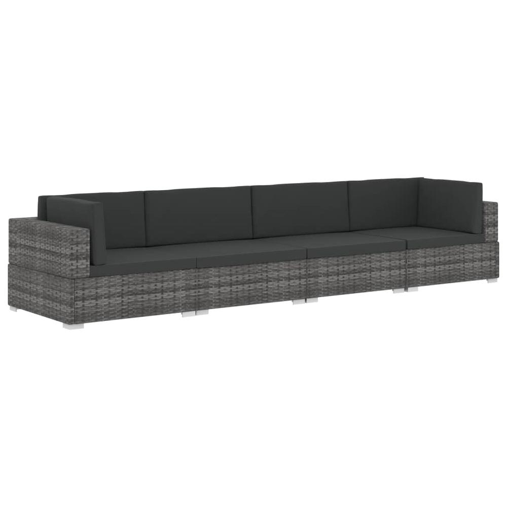 vidaXL 4 Piece Garden Sofa Set with Cushions Poly Rattan Gray, 48327. Picture 2