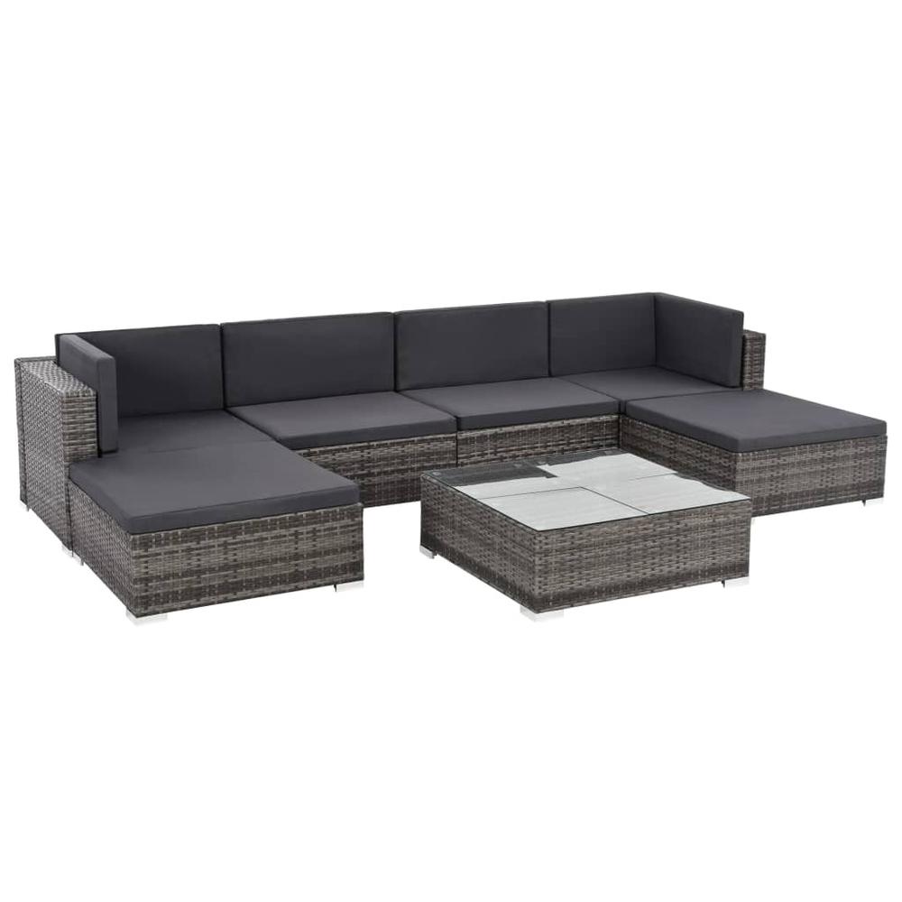 vidaXL 7 Piece Garden Lounge Set with Cushions Poly Rattan Gray, 48330. The main picture.