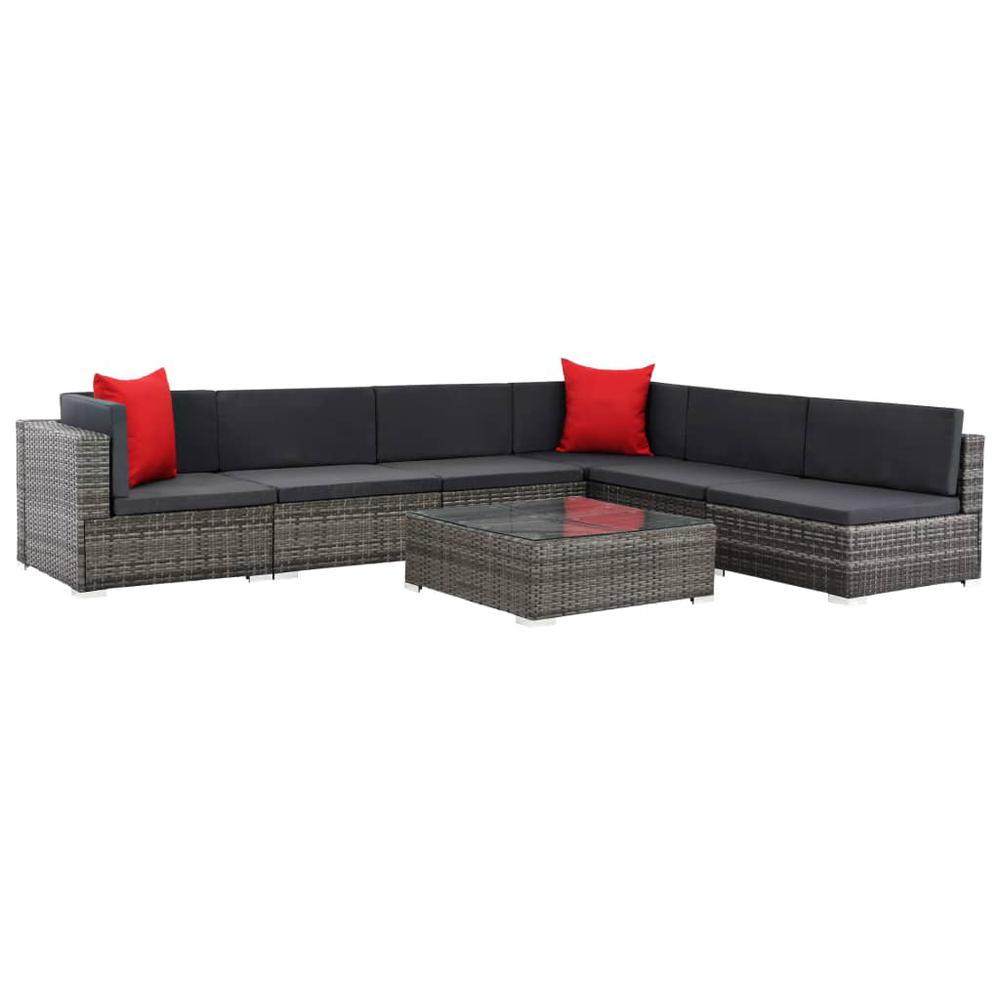 vidaXL 7 Piece Garden Lounge Set with Cushions Poly Rattan Gray, 48332. Picture 1