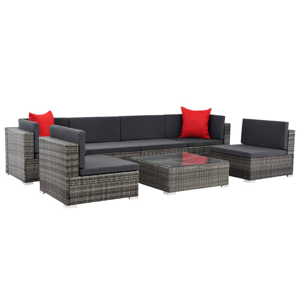 vidaXL 7 Piece Garden Lounge Set with Cushions Poly Rattan Gray, 48332. Picture 3