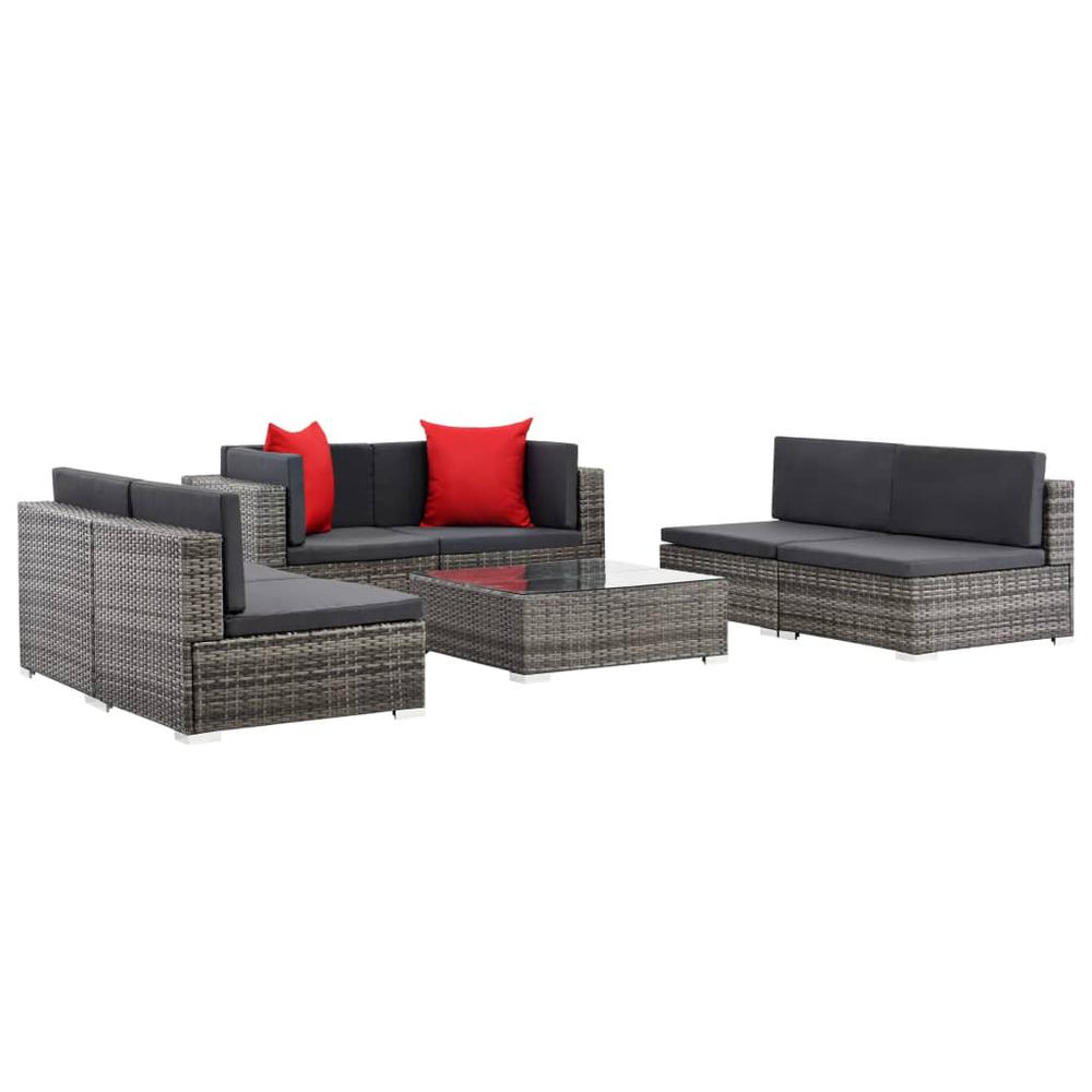 vidaXL 7 Piece Garden Lounge Set with Cushions Poly Rattan Gray, 48332. Picture 4