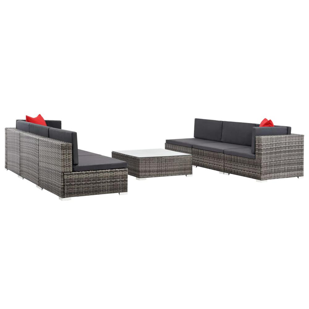 vidaXL 7 Piece Garden Lounge Set with Cushions Poly Rattan Gray, 48332. Picture 5