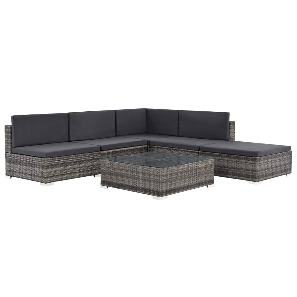 vidaXL 6 Piece Garden Lounge Set with Cushions Poly Rattan Gray, 48334. Picture 1