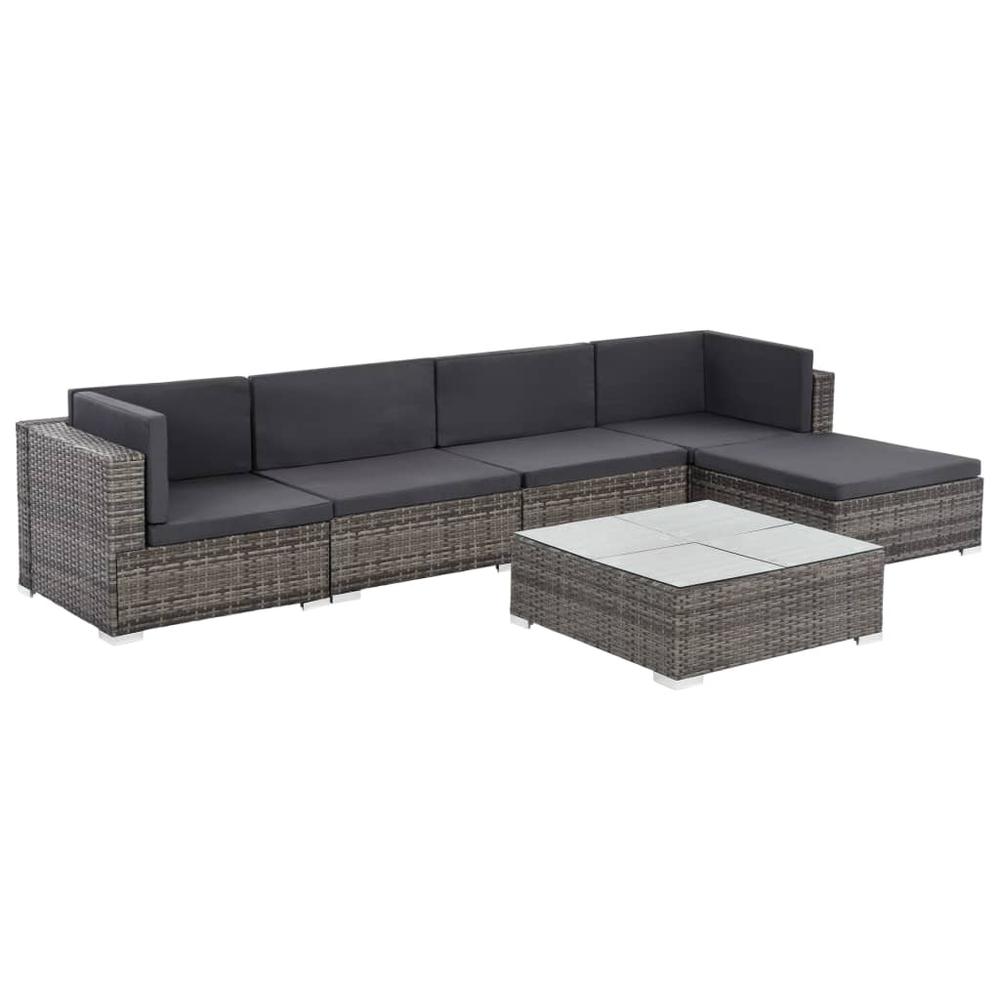 vidaXL 6 Piece Garden Lounge Set with Cushions Poly Rattan Gray, 48336. The main picture.
