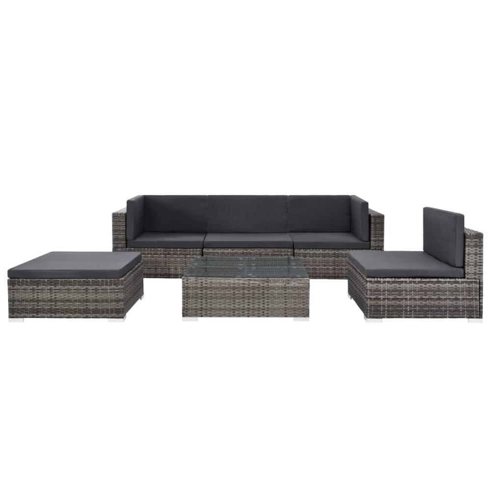 vidaXL 6 Piece Garden Lounge Set with Cushions Poly Rattan Gray, 48336. Picture 2