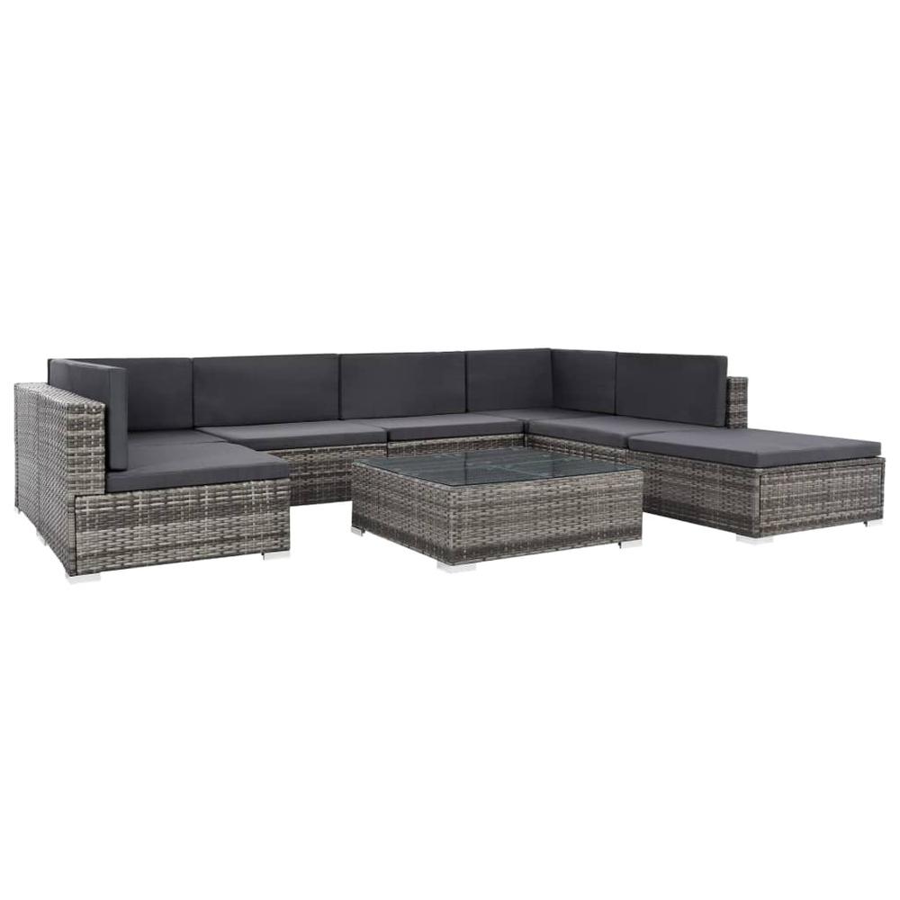 vidaXL 8 Piece Garden Lounge Set with Cushions Poly Rattan Gray, 48338. The main picture.
