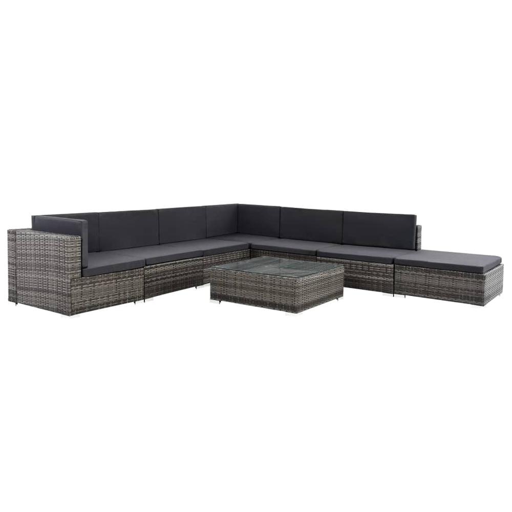 vidaXL 8 Piece Garden Lounge Set with Cushions Poly Rattan Gray, 48338. Picture 2