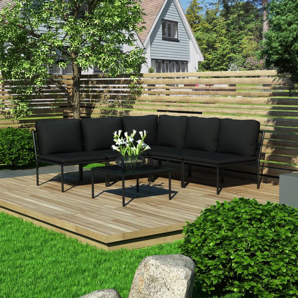vidaXL 6 Piece Garden Lounge Set with Cushions Black PVC, 48588. Picture 1