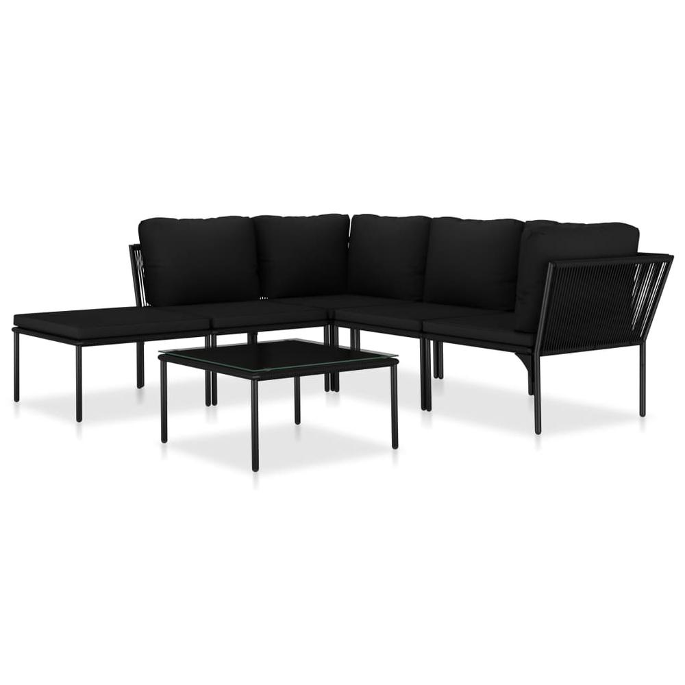 vidaXL 6 Piece Garden Lounge Set with Cushions Black PVC, 48589. Picture 2