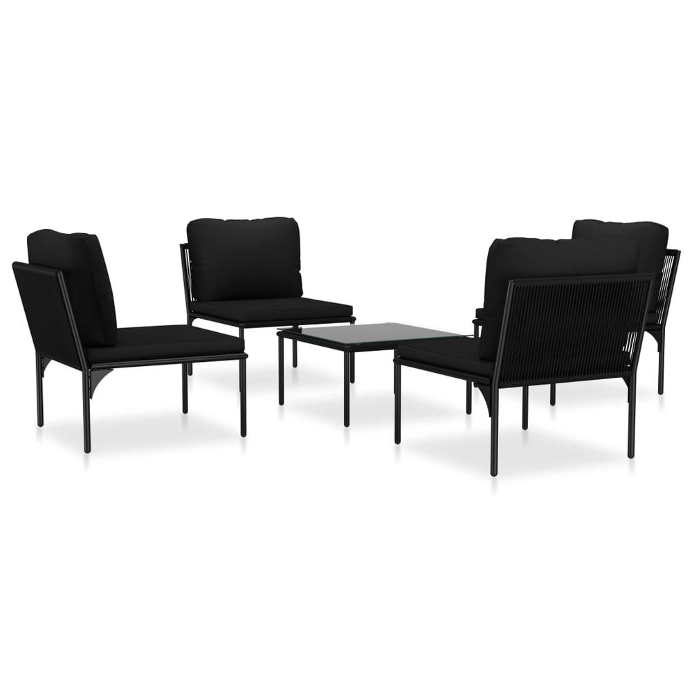 vidaXL 5 Piece Garden Lounge Set with Cushions Black PVC, 48590. Picture 2