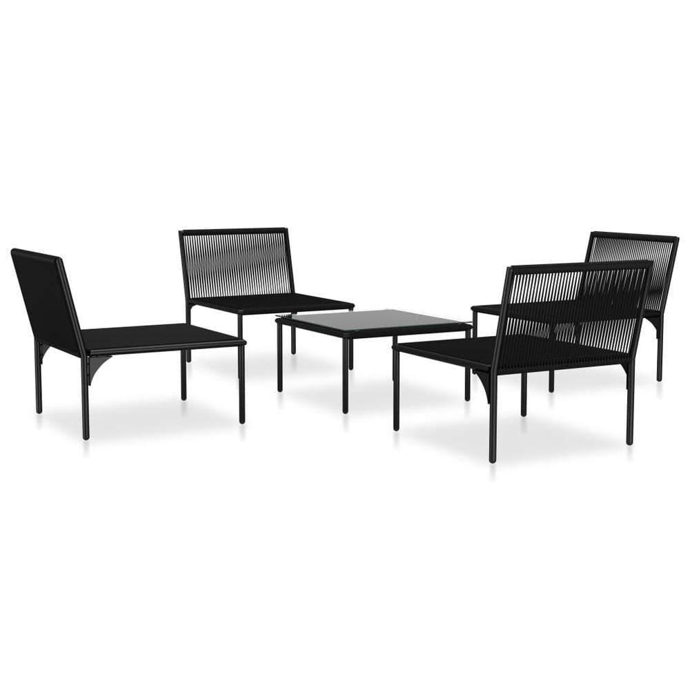 vidaXL 5 Piece Garden Lounge Set with Cushions Black PVC, 48590. Picture 3