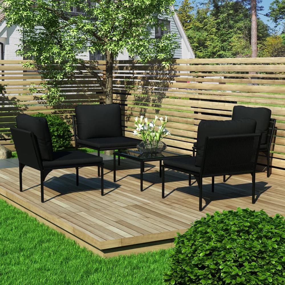 vidaXL 5 Piece Garden Lounge Set with Cushions Black PVC, 48590. Picture 1