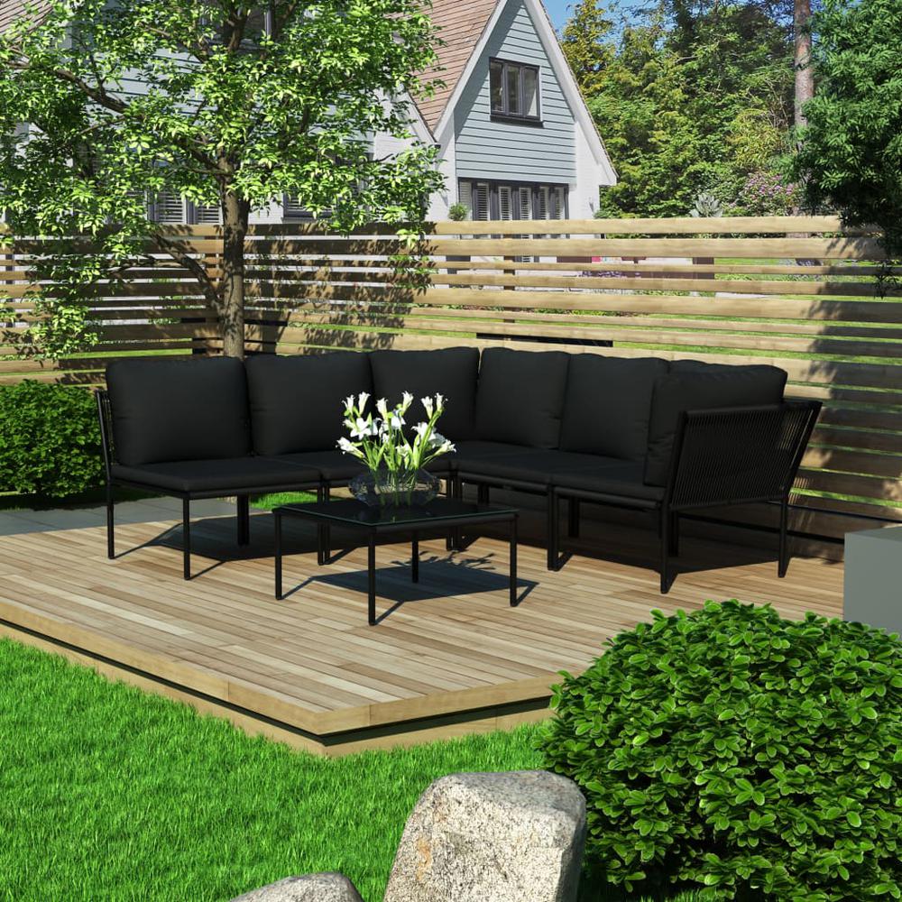 vidaXL 6 Piece Garden Lounge Set with Cushions Black PVC, 48591. Picture 1