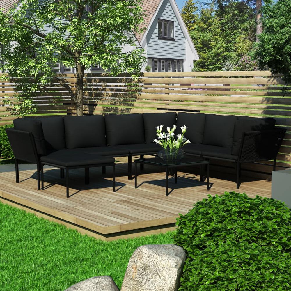 vidaXL 8 Piece Garden Lounge Set with Cushions Black PVC, 48592. Picture 1