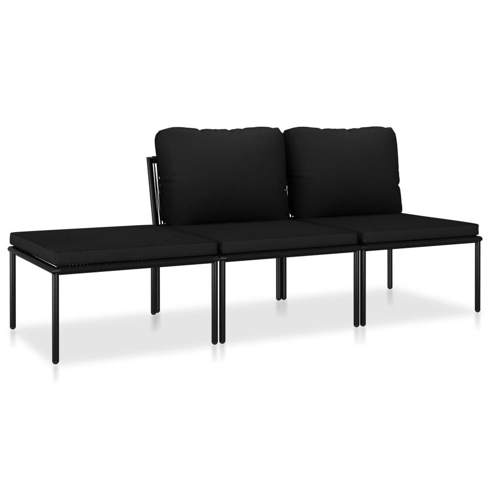 vidaXL 3 Piece Garden Lounge Set with Cushions Black PVC, 48593. Picture 2