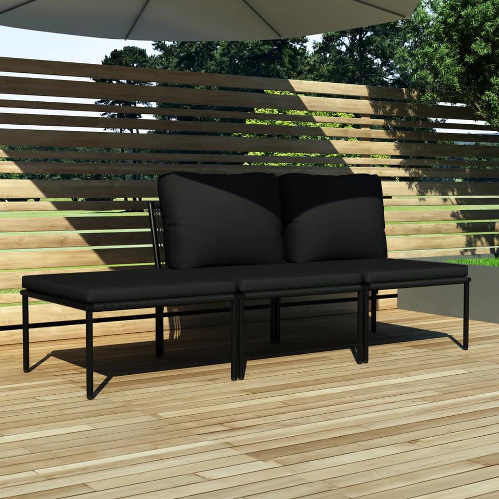 vidaXL 3 Piece Garden Lounge Set with Cushions Black PVC, 48593. Picture 1