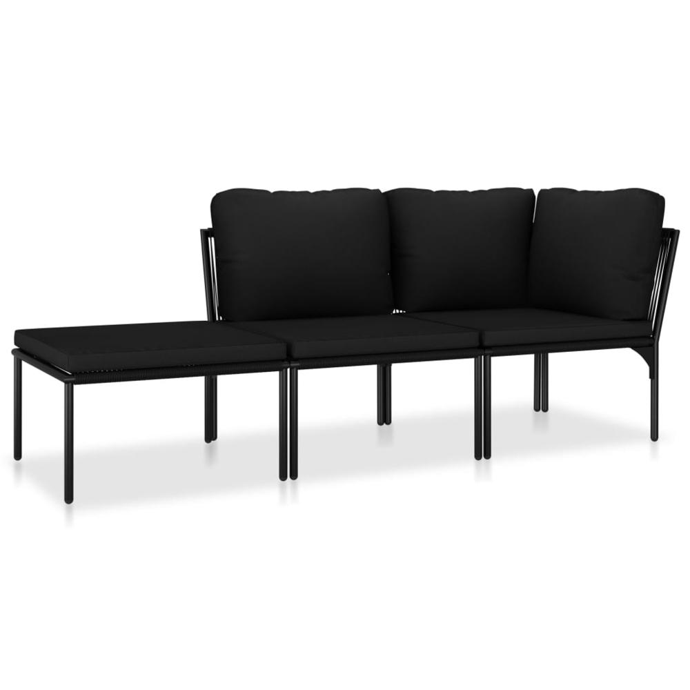 vidaXL 3 Piece Garden Lounge Set with Cushions Black PVC, 48594. Picture 2
