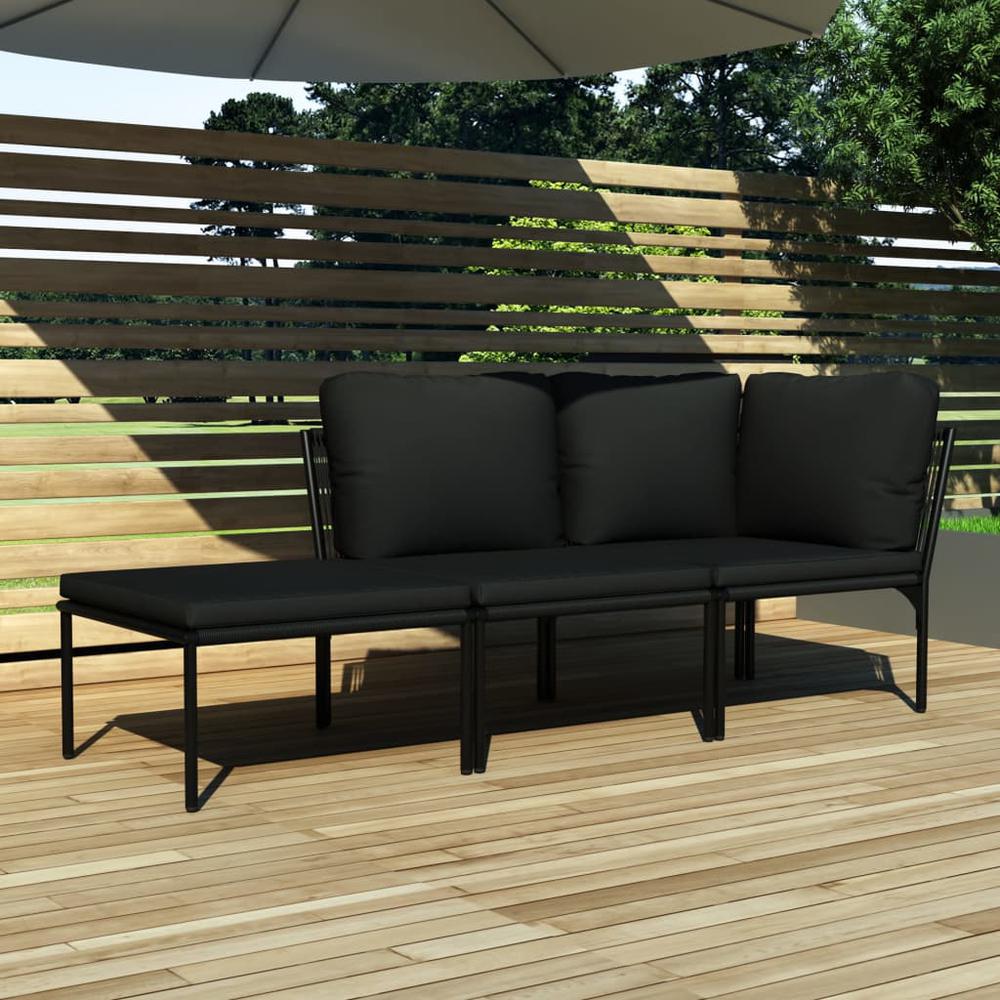 vidaXL 3 Piece Garden Lounge Set with Cushions Black PVC, 48594. Picture 1