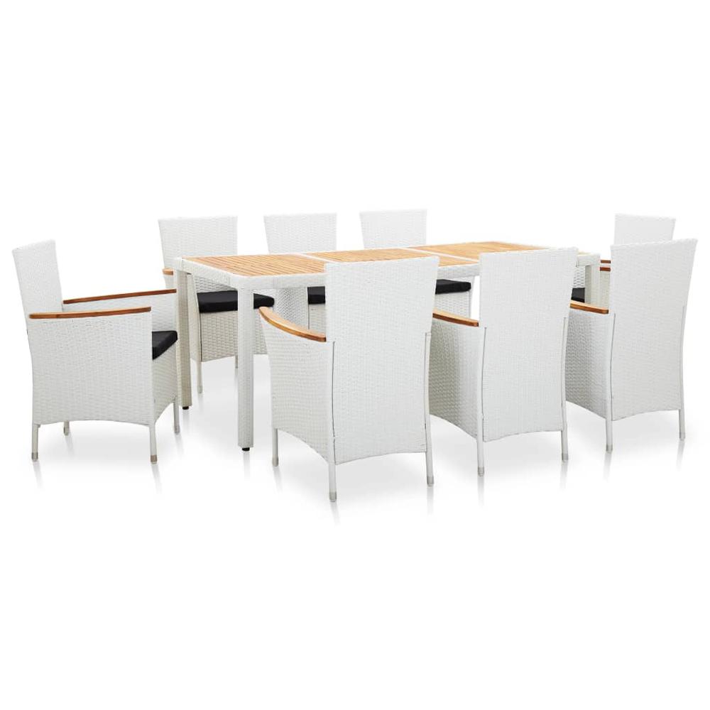 vidaXL 9 Piece Outdoor Dining Set Poly Rattan White, 45980. Picture 1