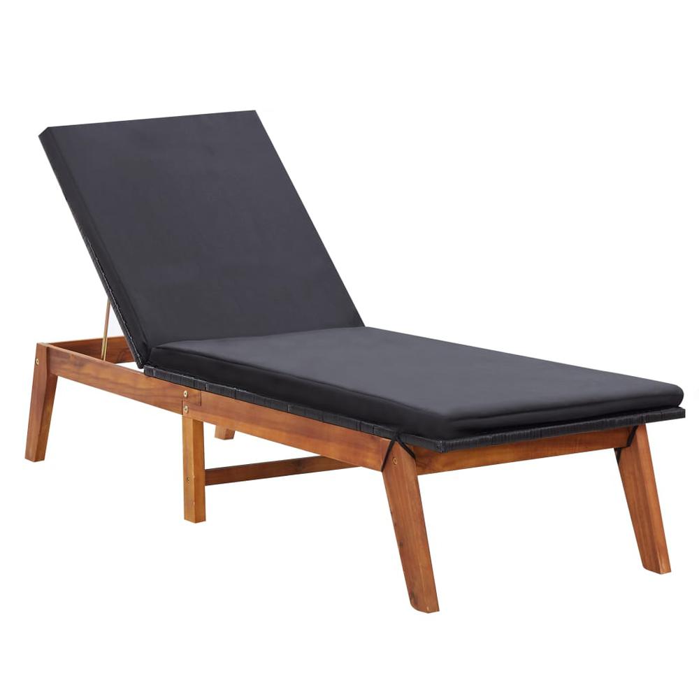 vidaXL Sun Lounger with Cushion Poly Rattan and Solid Acacia Wood, 45990. Picture 1