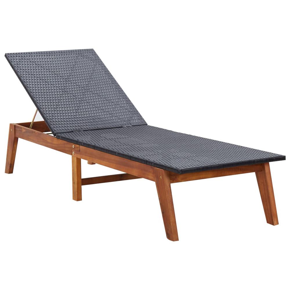vidaXL Sun Lounger with Cushion Poly Rattan and Solid Acacia Wood, 45990. Picture 3