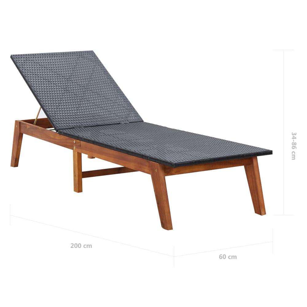 vidaXL Sun Lounger with Cushion Poly Rattan and Solid Acacia Wood, 45990. Picture 7