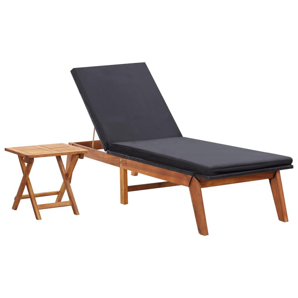 vidaXL Sun Lounger with Table Poly Rattan and Solid Acacia Wood, 45991. Picture 1