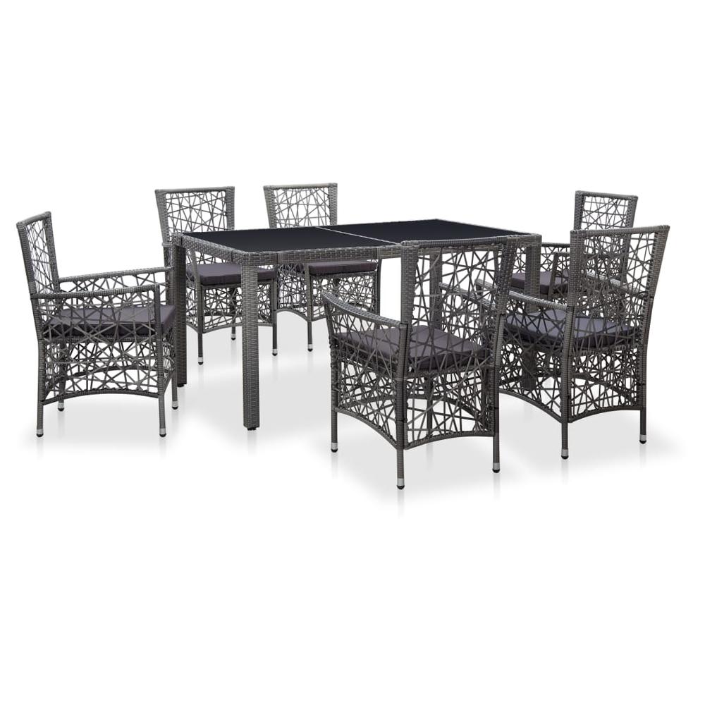 vidaXL 7 Piece Outdoor Dining Set Poly Rattan Gray, 45993. Picture 1