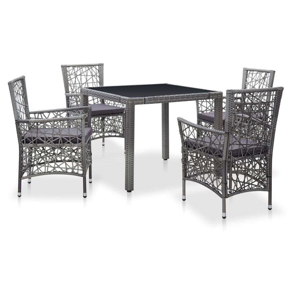 vidaXL 5 Piece Outdoor Dining Set Poly Rattan Gray, 45994. Picture 1