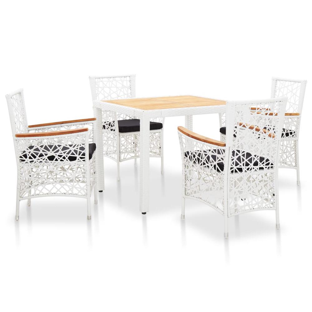 vidaXL 5 Piece Outdoor Dining Set Poly Rattan White, 45998. Picture 1
