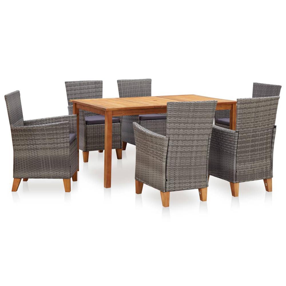 7 Piece Dining Set Poly Rattan and Solid Wood Acacia Gray. Picture 12