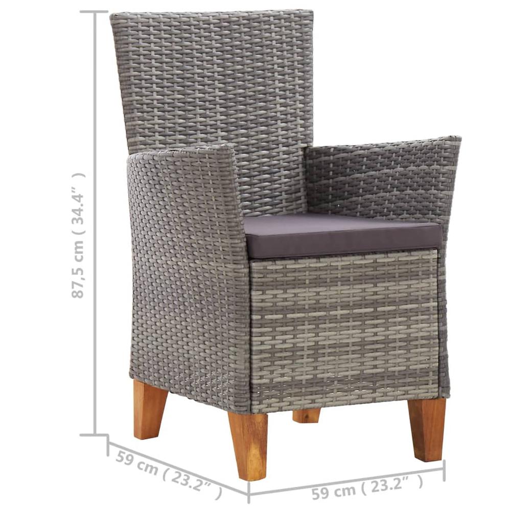 vidaXL Garden Chairs 2 pcs with Cushions Poly Rattan Gray, 46003. Picture 7