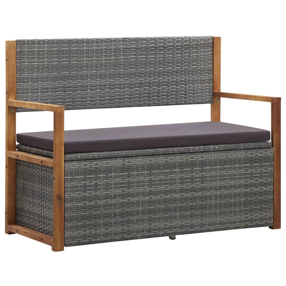 vidaXL Storage Bench 43.3" Poly Rattan and Solid Acacia Wood Gray, 46011. Picture 1
